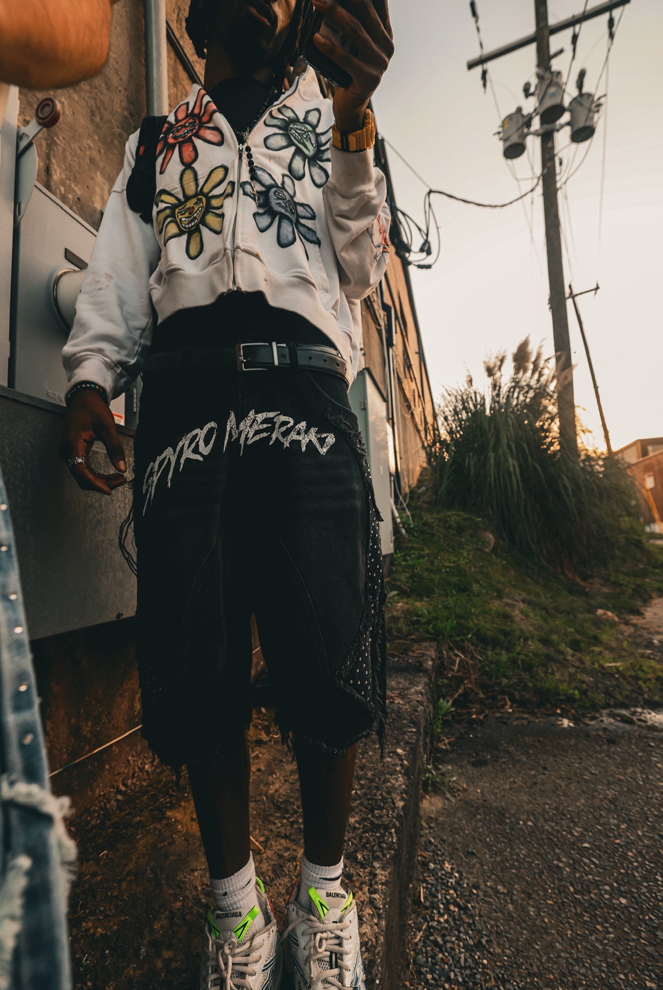 Distressed Patch Jorts Black