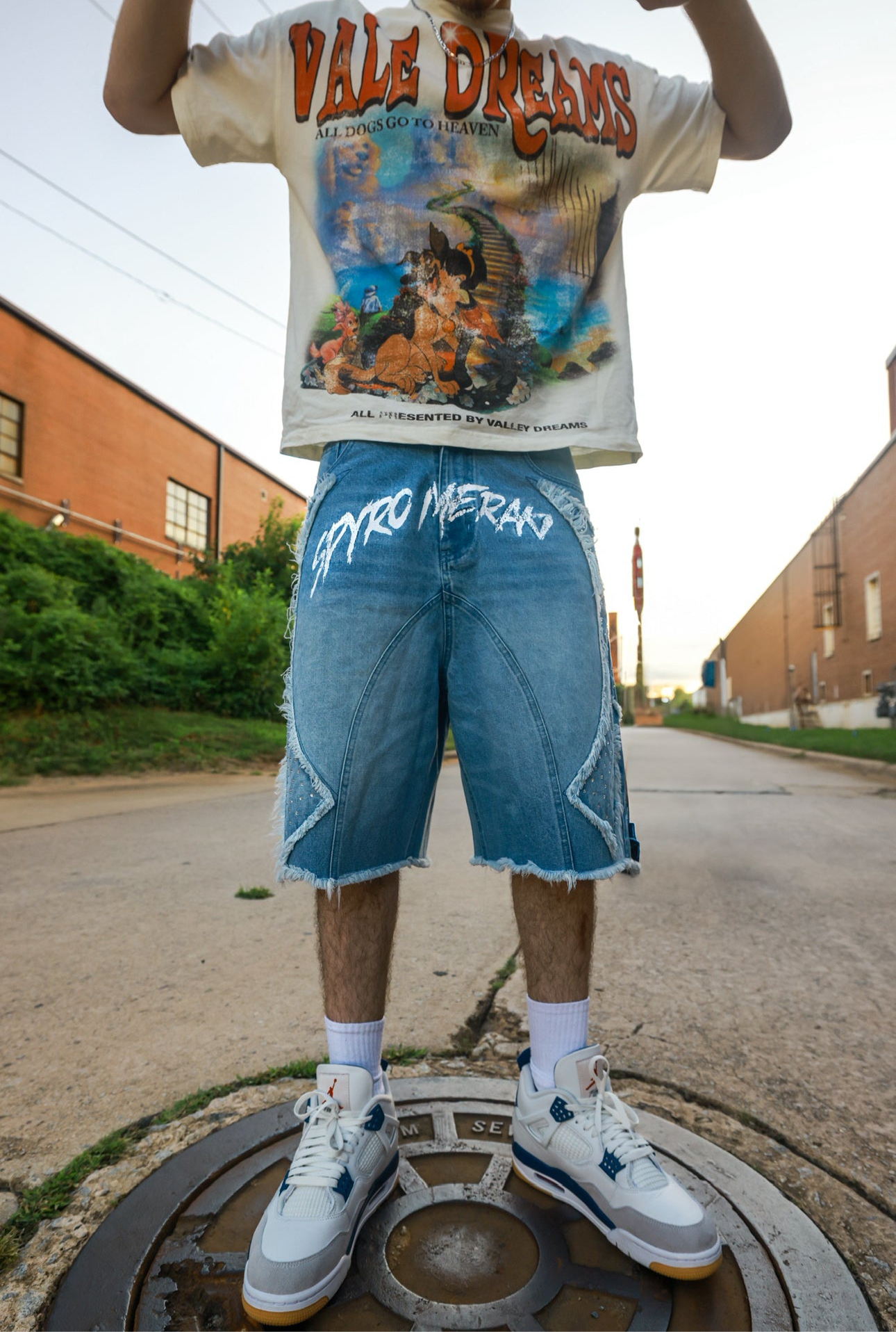 Distressed Patch Jorts Blue