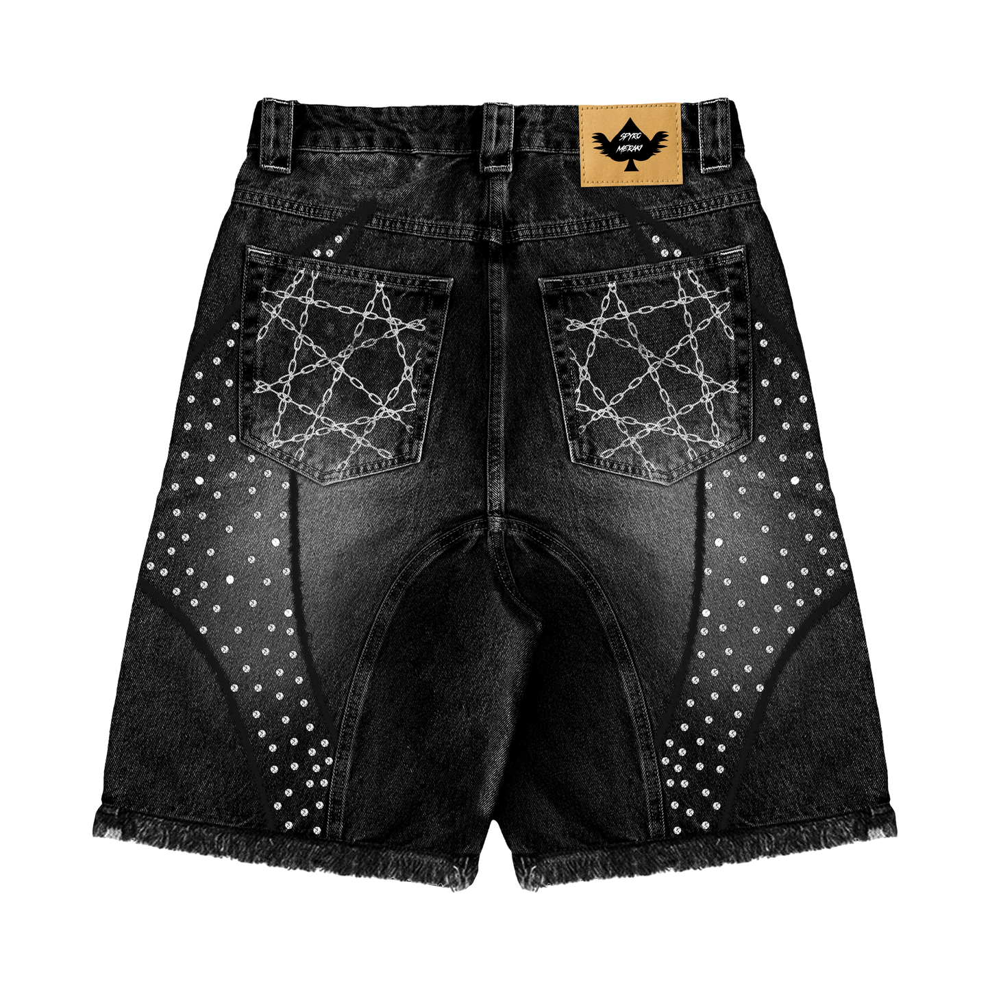 Distressed Patch Jorts Black