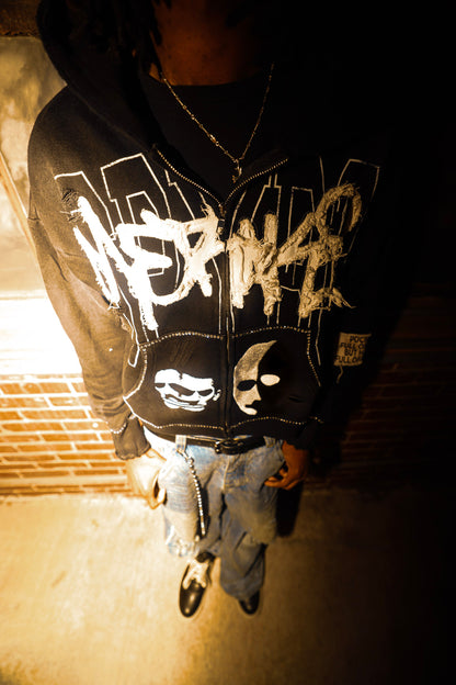 Black Double Face Hoodie Zip Up