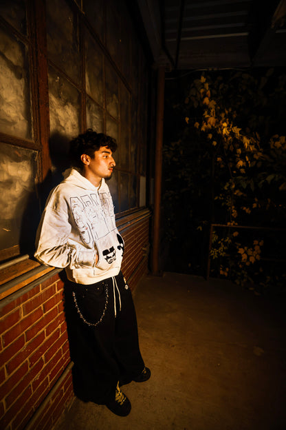 White Double Face Hoodie Zip Up