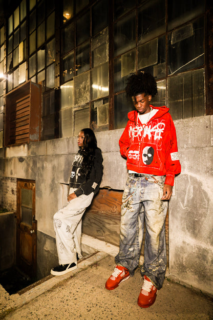 Red Double Face Hoodie Zip Up