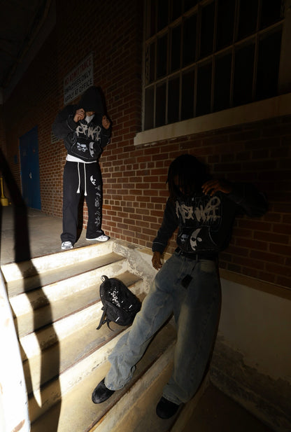 Grey Double Face Hoodie Zip Up