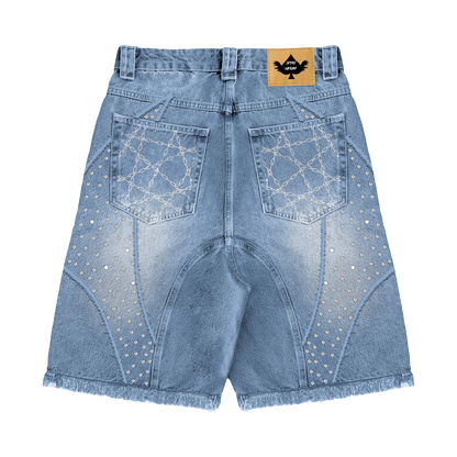 Distressed Patch Jorts Blue