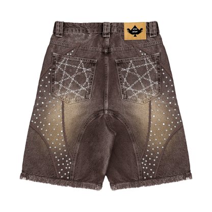 Distressed Patch Jorts Brown