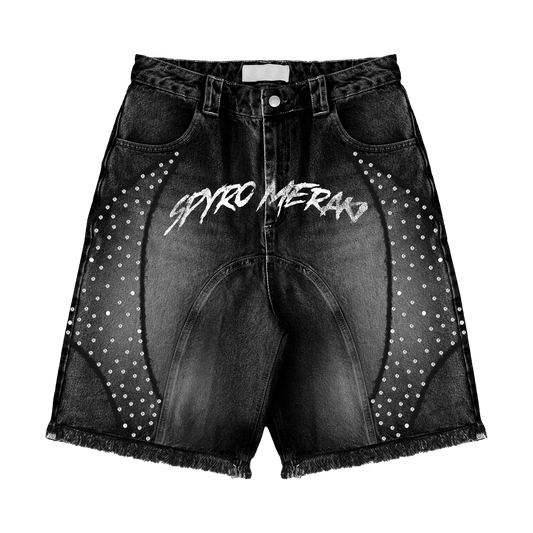 Distressed Patch Jorts Black