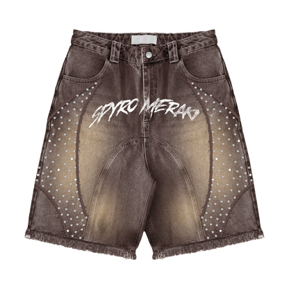 Distressed Patch Jorts Brown