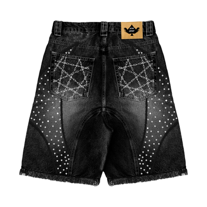 Distressed Patch Jorts Black