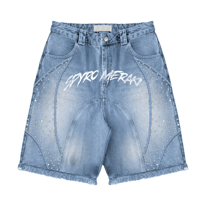 Distressed Patch Jorts Blue
