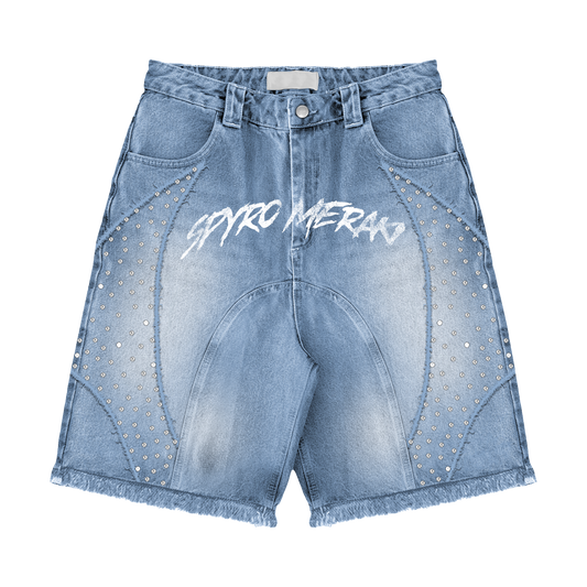Distressed Patch Jorts Blue