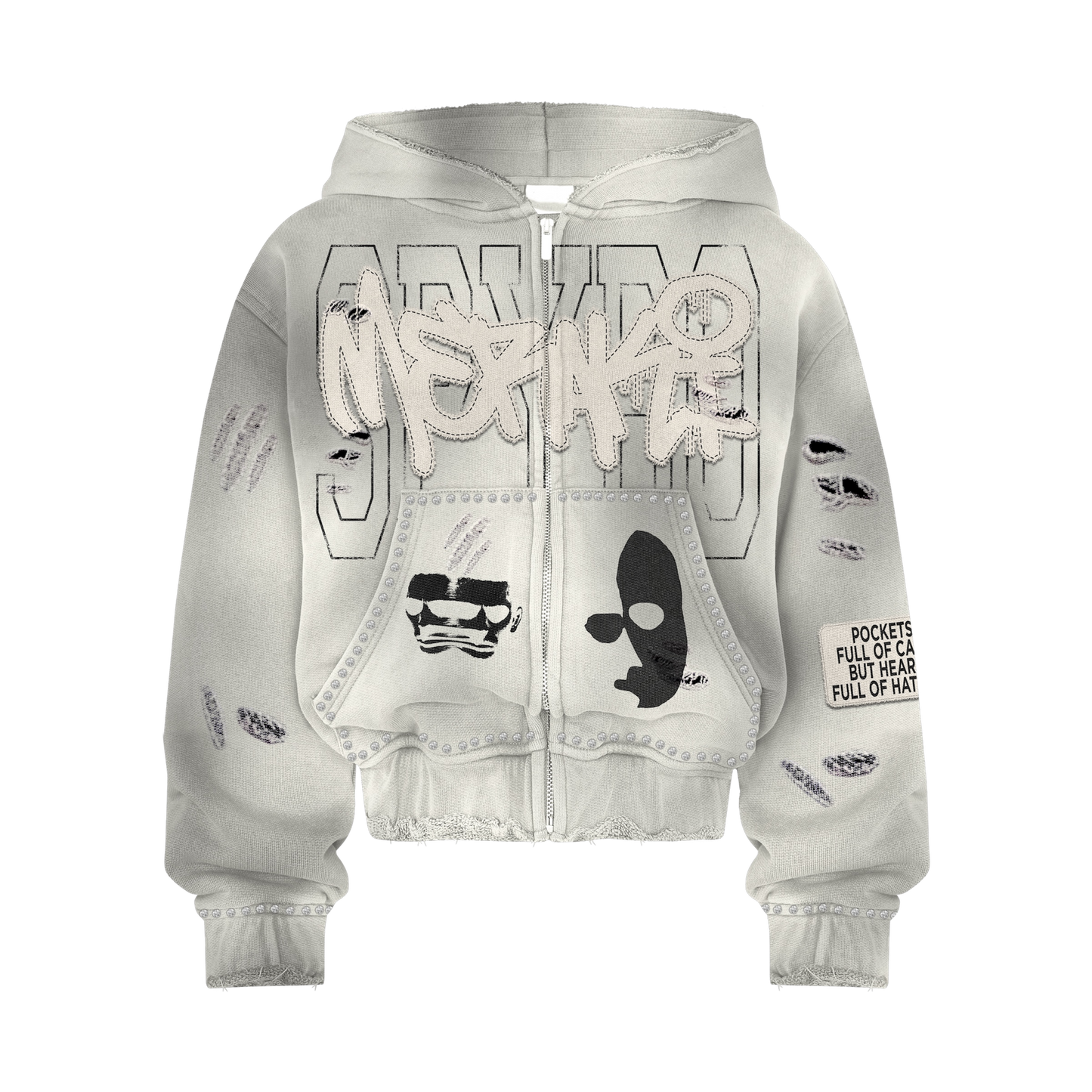 White Double Face Hoodie Zip Up