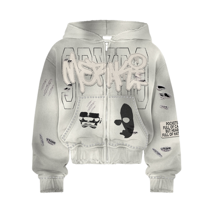 White Double Face Hoodie Zip Up