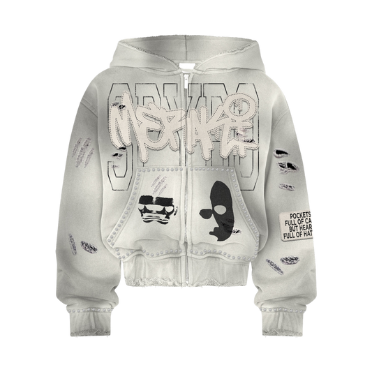 White Double Face Hoodie Zip Up
