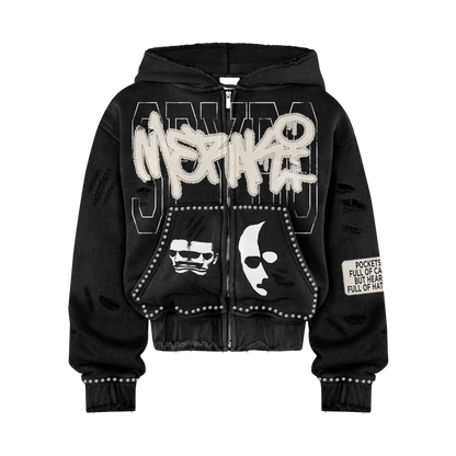 Black Double Face Hoodie Zip Up