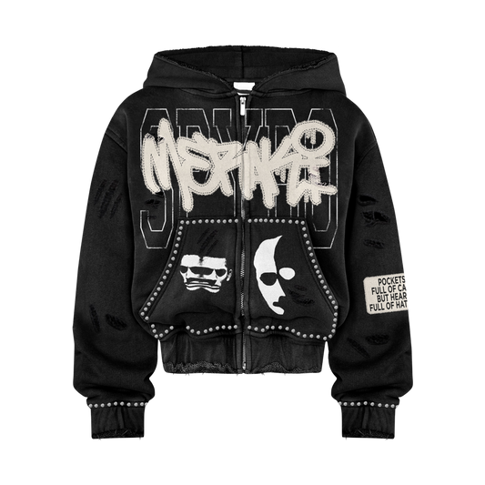 Black Double Face Hoodie Zip Up