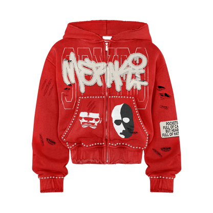Red Double Face Hoodie Zip Up