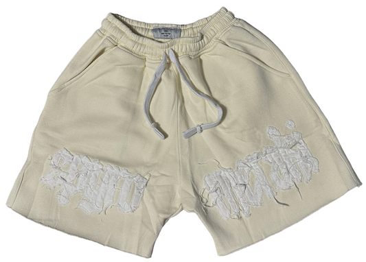 'Creme' Acid Wash Patch Shorts