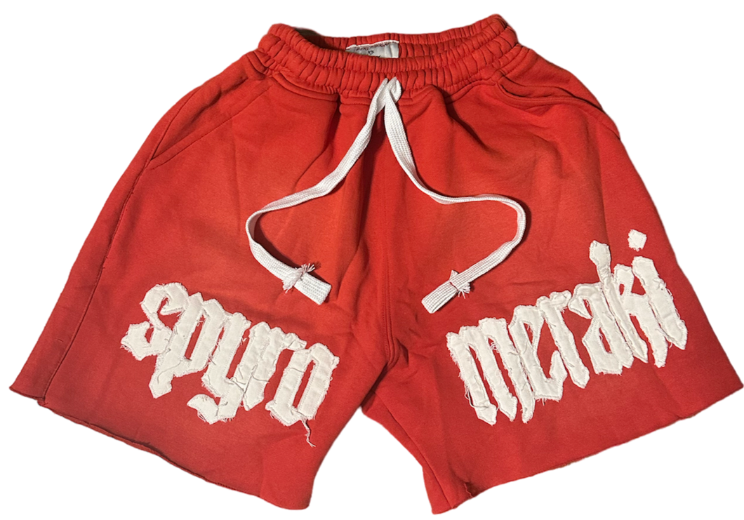 'Red' Acid Wash Patch Shorts